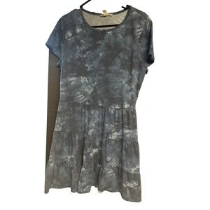 BEBOP Juniors XL Blue Tie Dye Tiered Casual Dress Short Sleeve Summer Fall